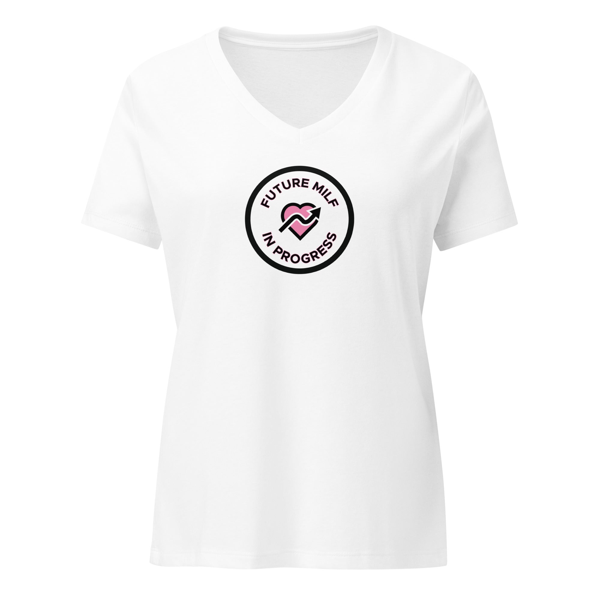 Future MILF in Progress - Women’s Relaxed V - Neck T-Shirt Solid White Blend S - BangerBay