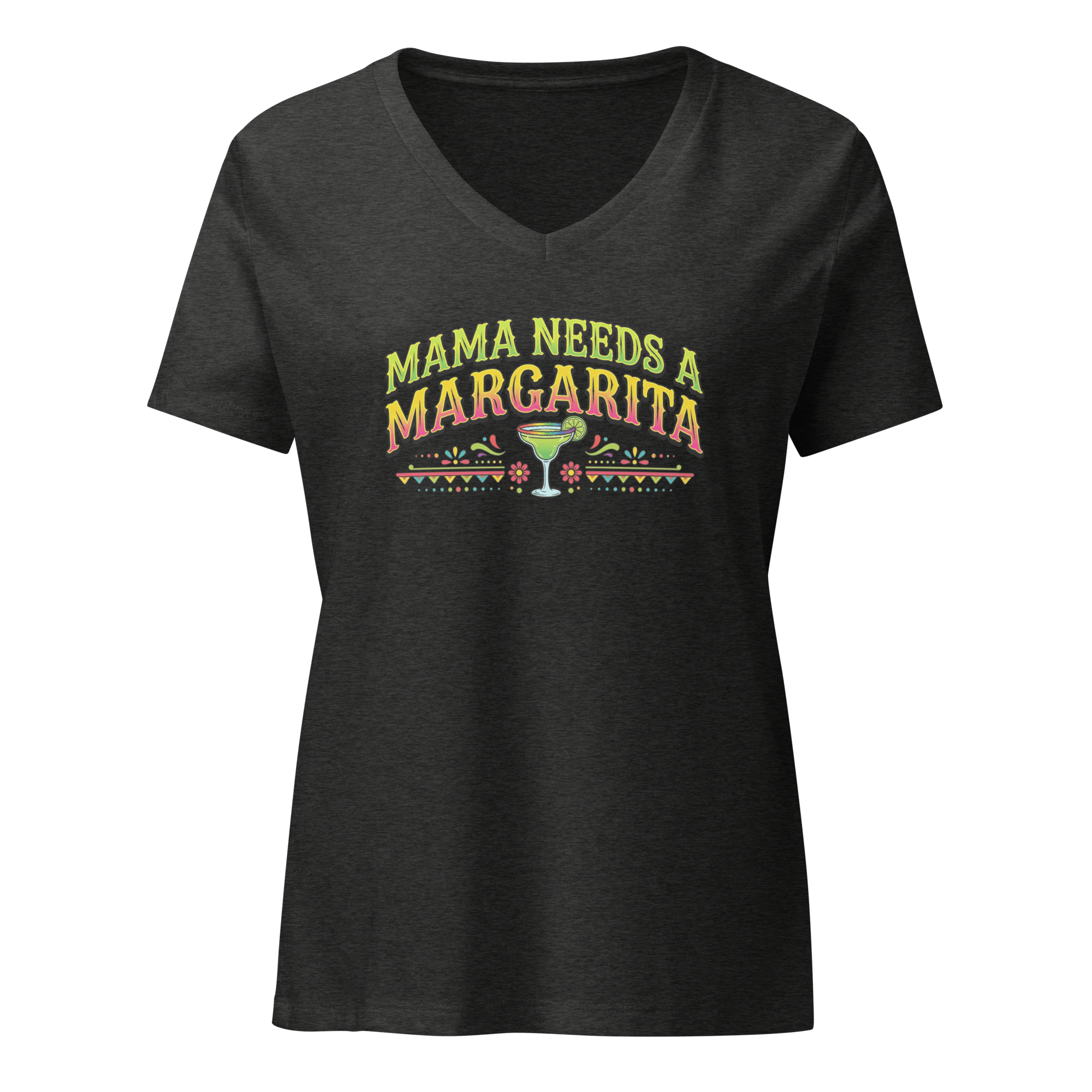 Mama Needs a Margarita - Women’s Relaxed V - Neck T-Shirt Dark Grey Heather S - BangerBay