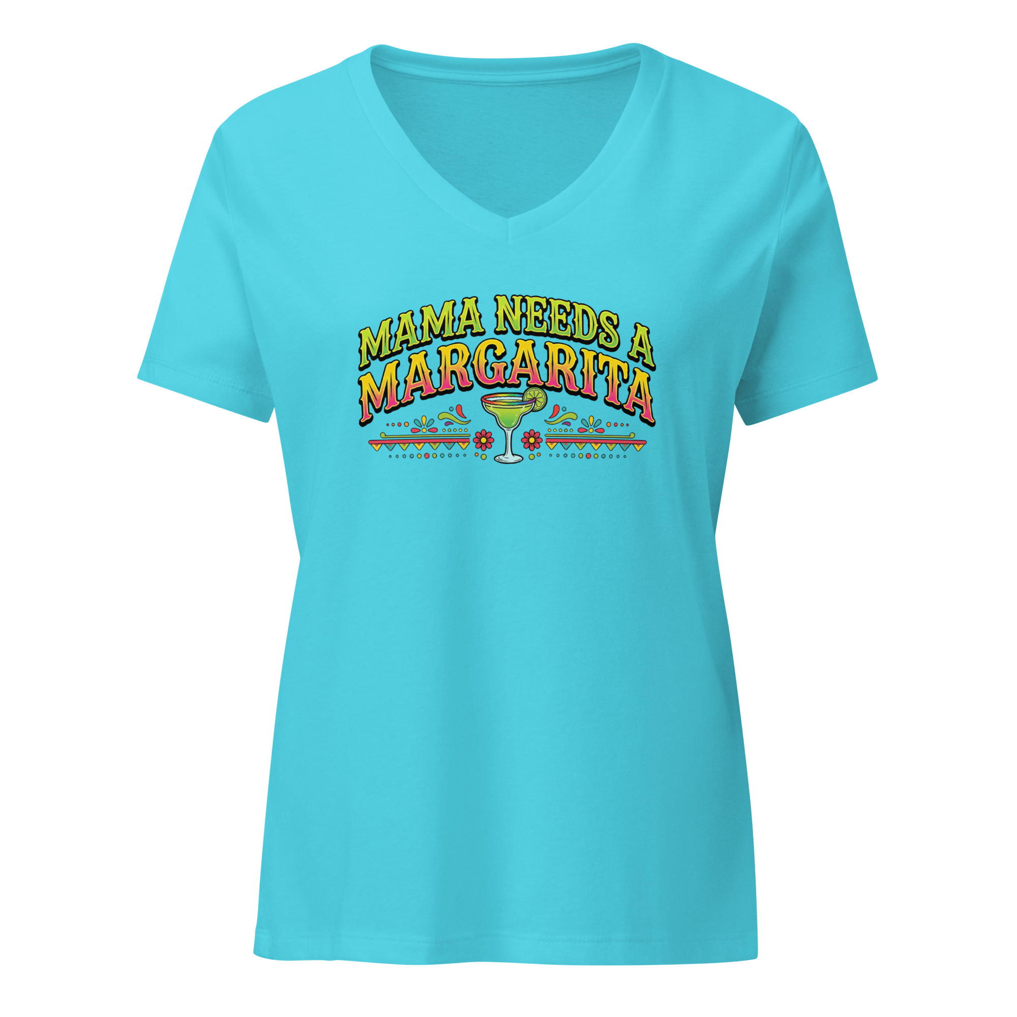 Mama Needs a Margarita - Women’s Relaxed V - Neck T-Shirt Turquoise S - BangerBay