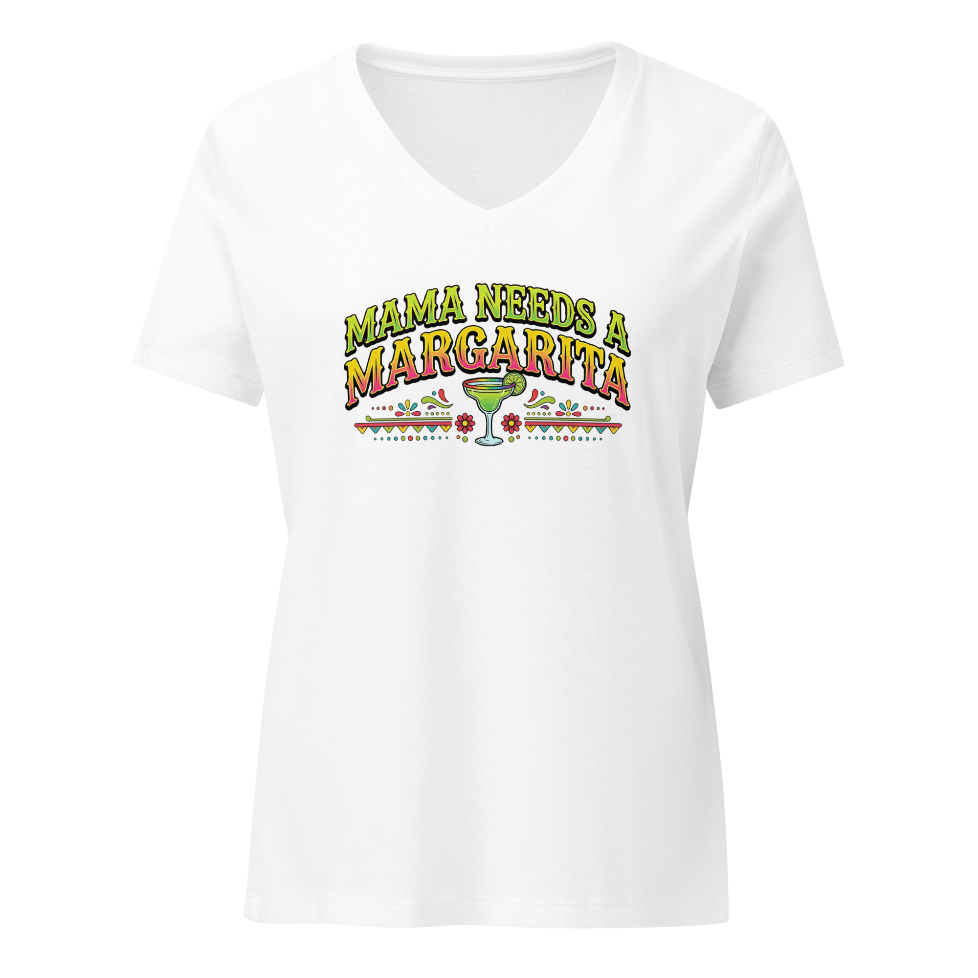 Mama Needs a Margarita - Women’s Relaxed V - Neck T-Shirt Solid White Blend S - BangerBay