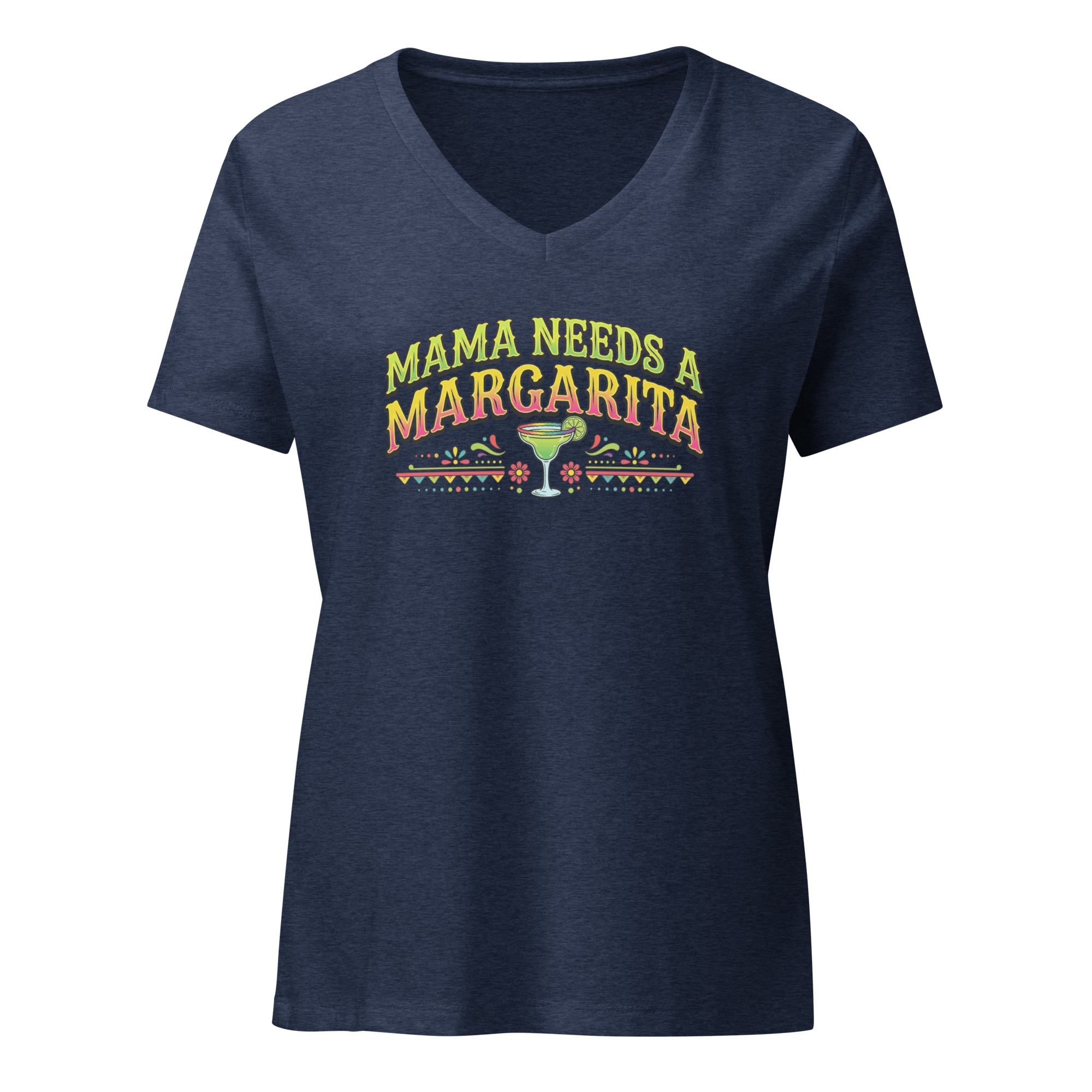 Mama Needs a Margarita - Women’s Relaxed V - Neck T-Shirt Heather Navy S - BangerBay