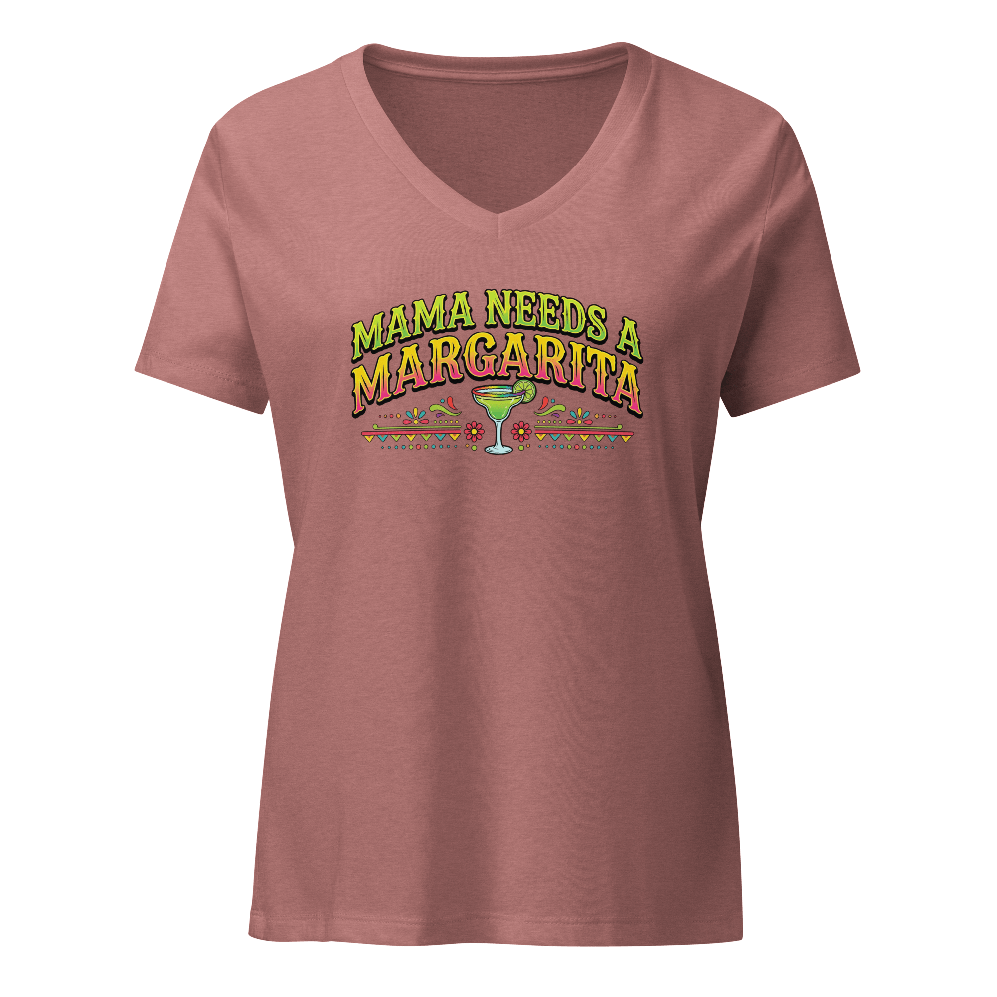 Mama Needs a Margarita - Women’s Relaxed V - Neck T-Shirt Heather Mauve S - BangerBay