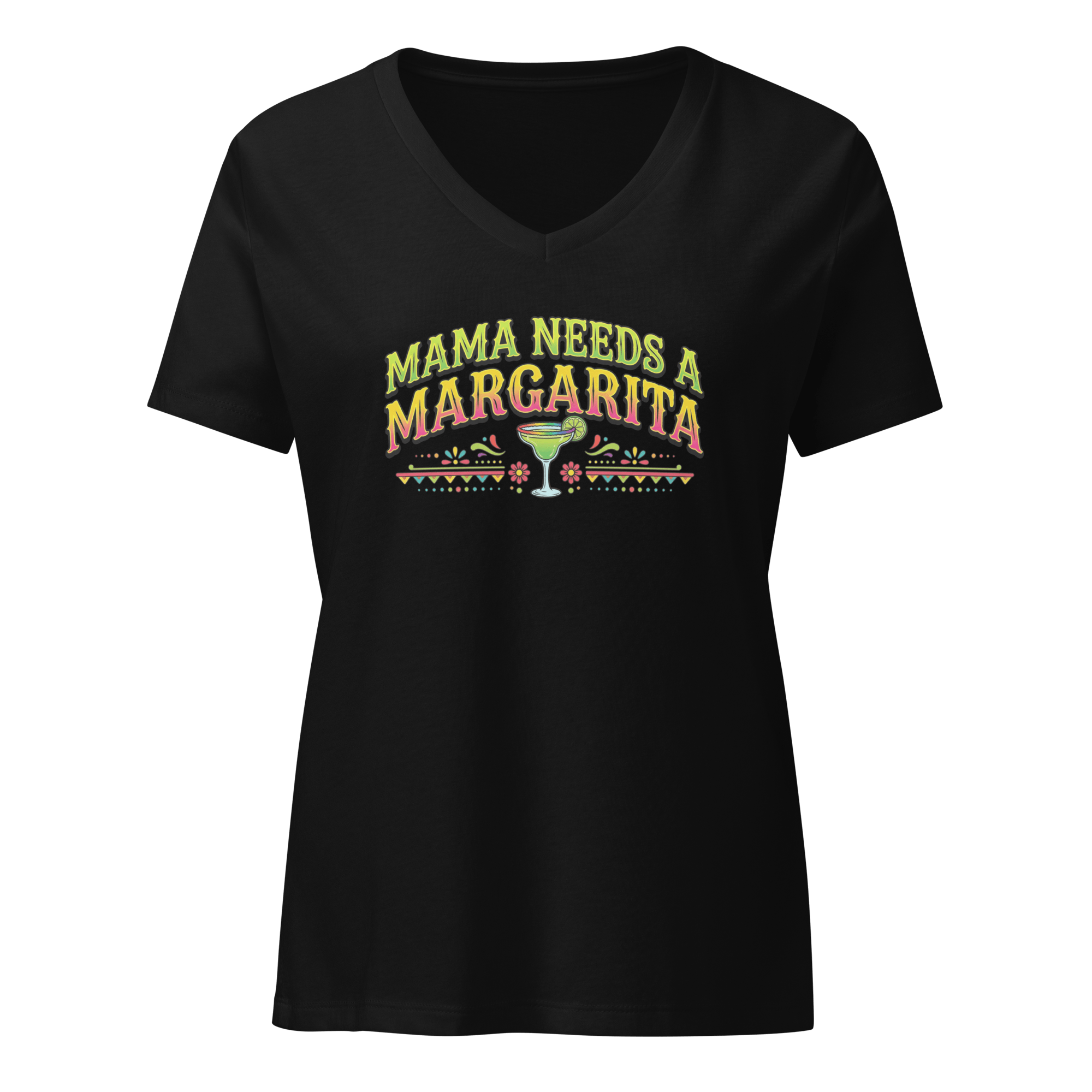 Mama Needs a Margarita - Women’s Relaxed V - Neck T-Shirt Solid Black Blend S - BangerBay