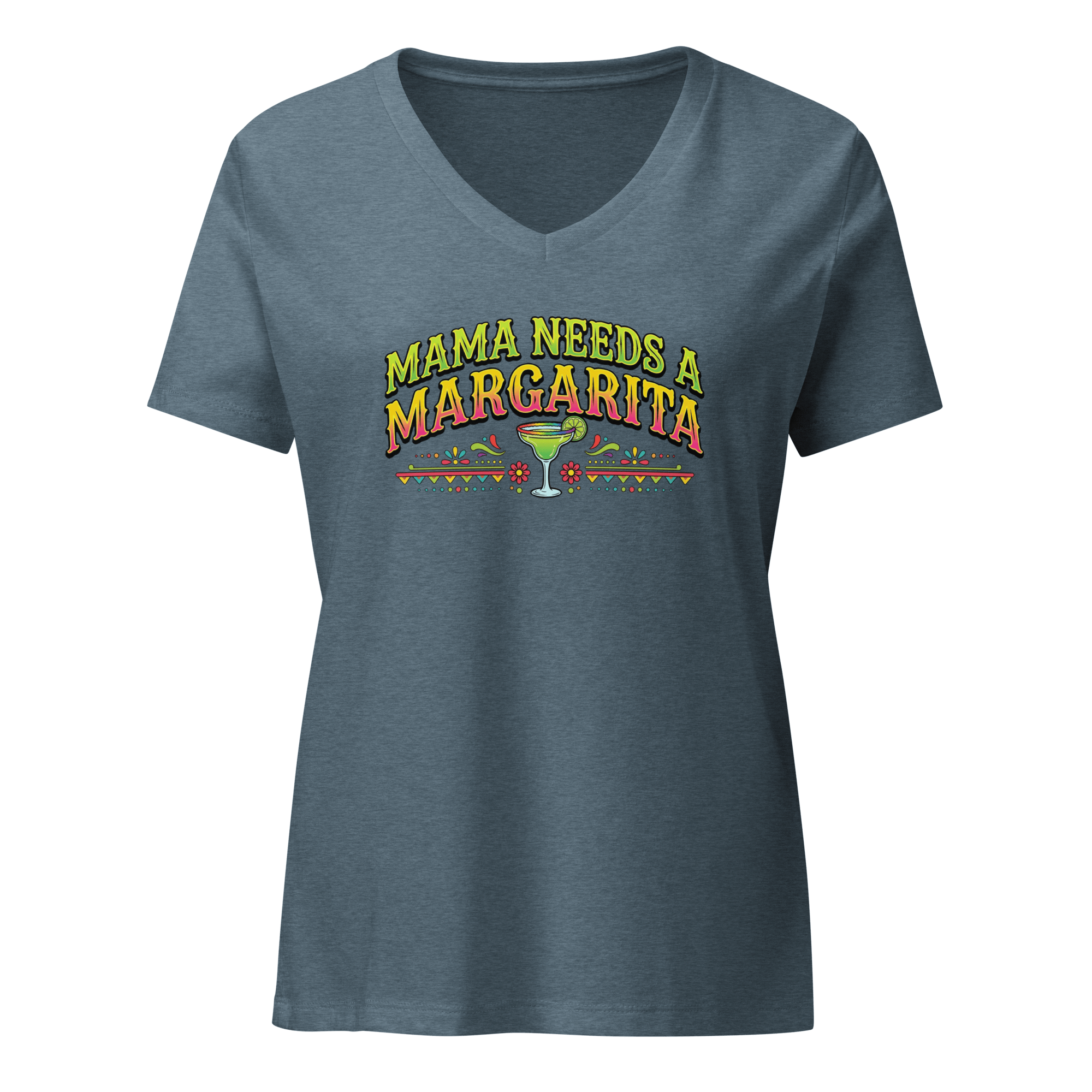Mama Needs a Margarita - Women’s Relaxed V - Neck T-Shirt Heather Slate S - BangerBay