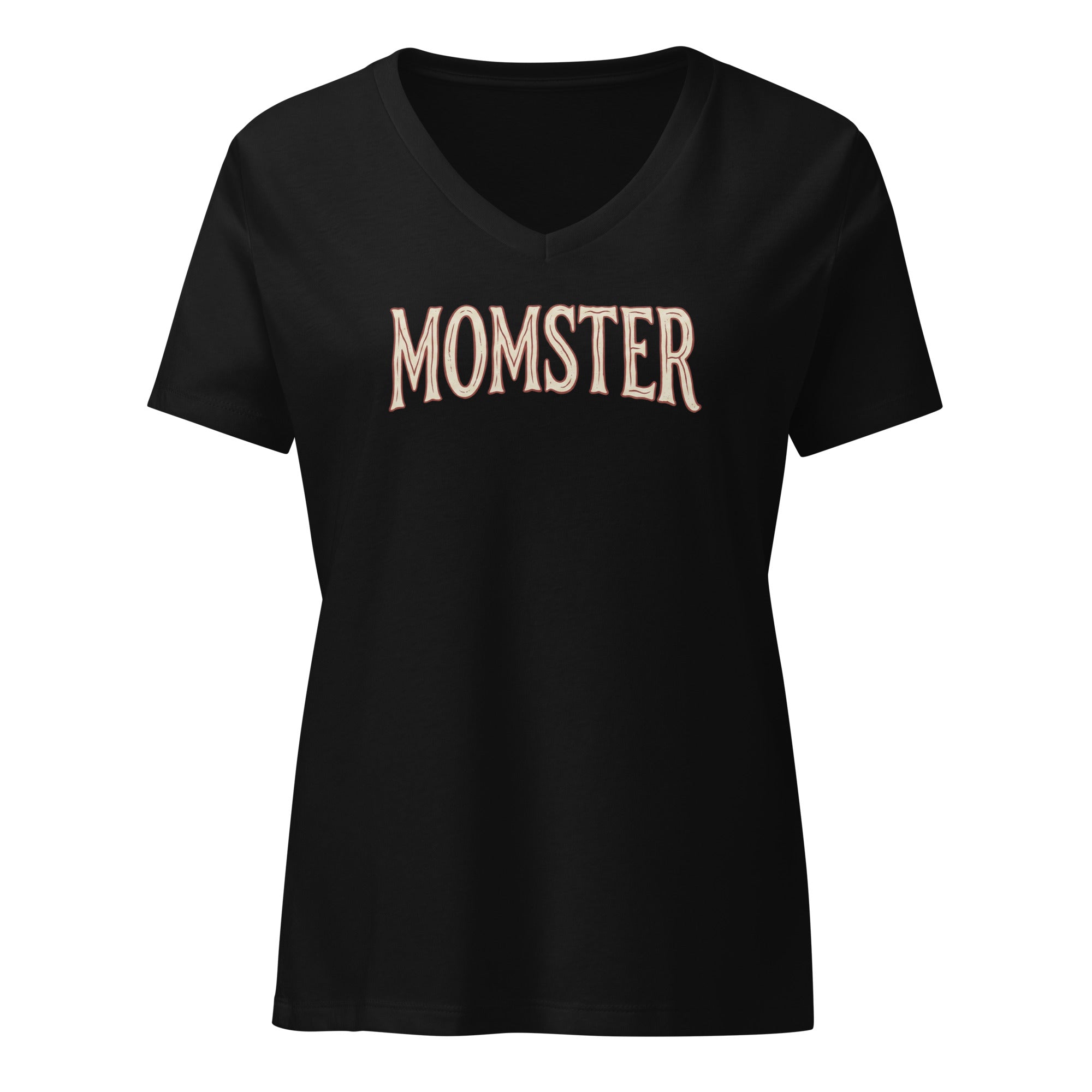 Momster - Women’s Relaxed V - Neck T-Shirt Solid Black Blend S - BangerBay