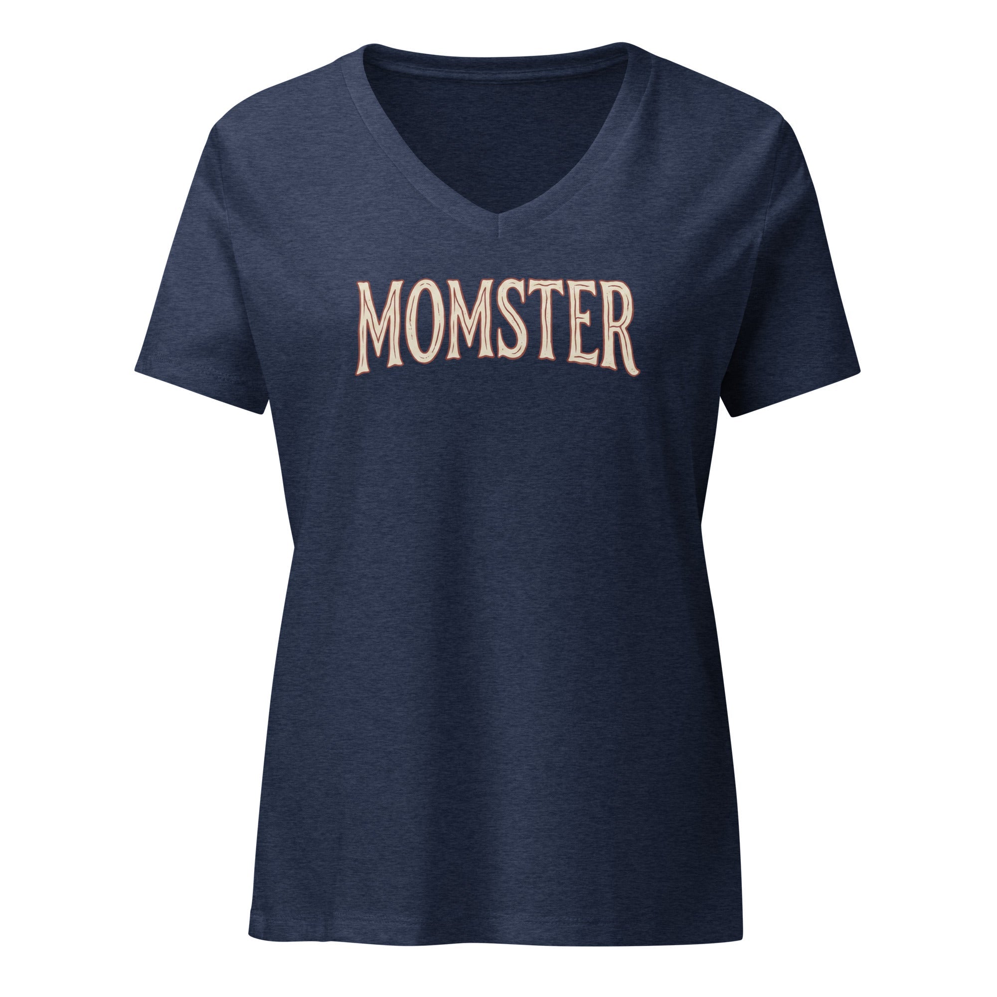Momster - Women’s Relaxed V - Neck T-Shirt Heather Navy S - BangerBay