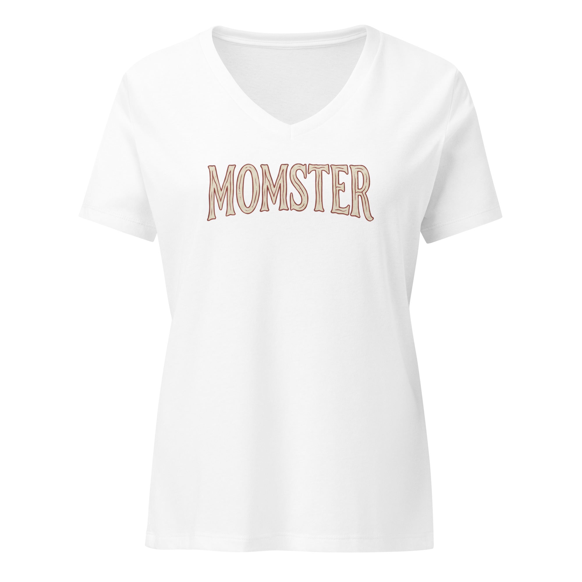 Momster - Women’s Relaxed V - Neck T-Shirt Solid White Blend S - BangerBay