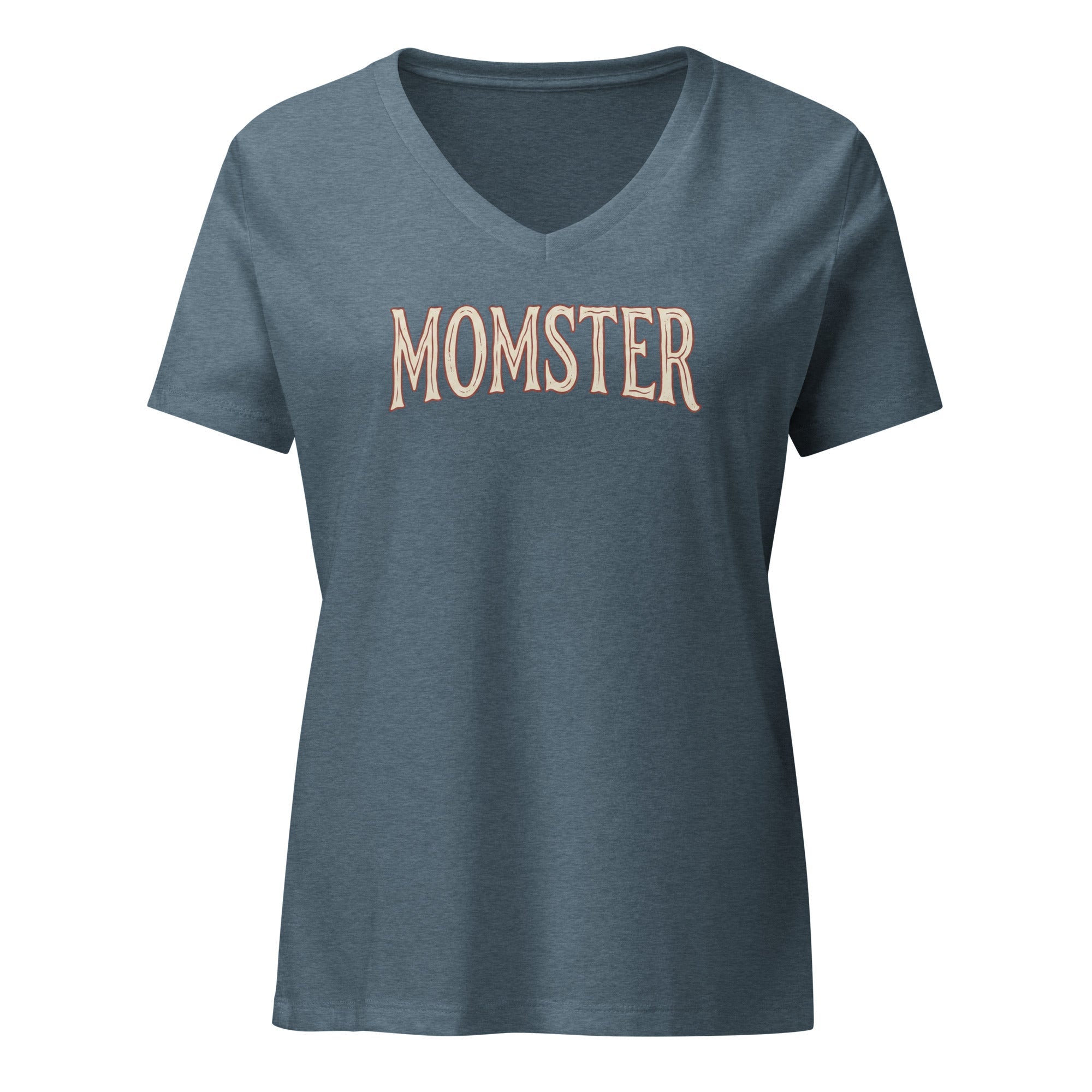 Momster - Women’s Relaxed V - Neck T-Shirt Heather Slate S - BangerBay