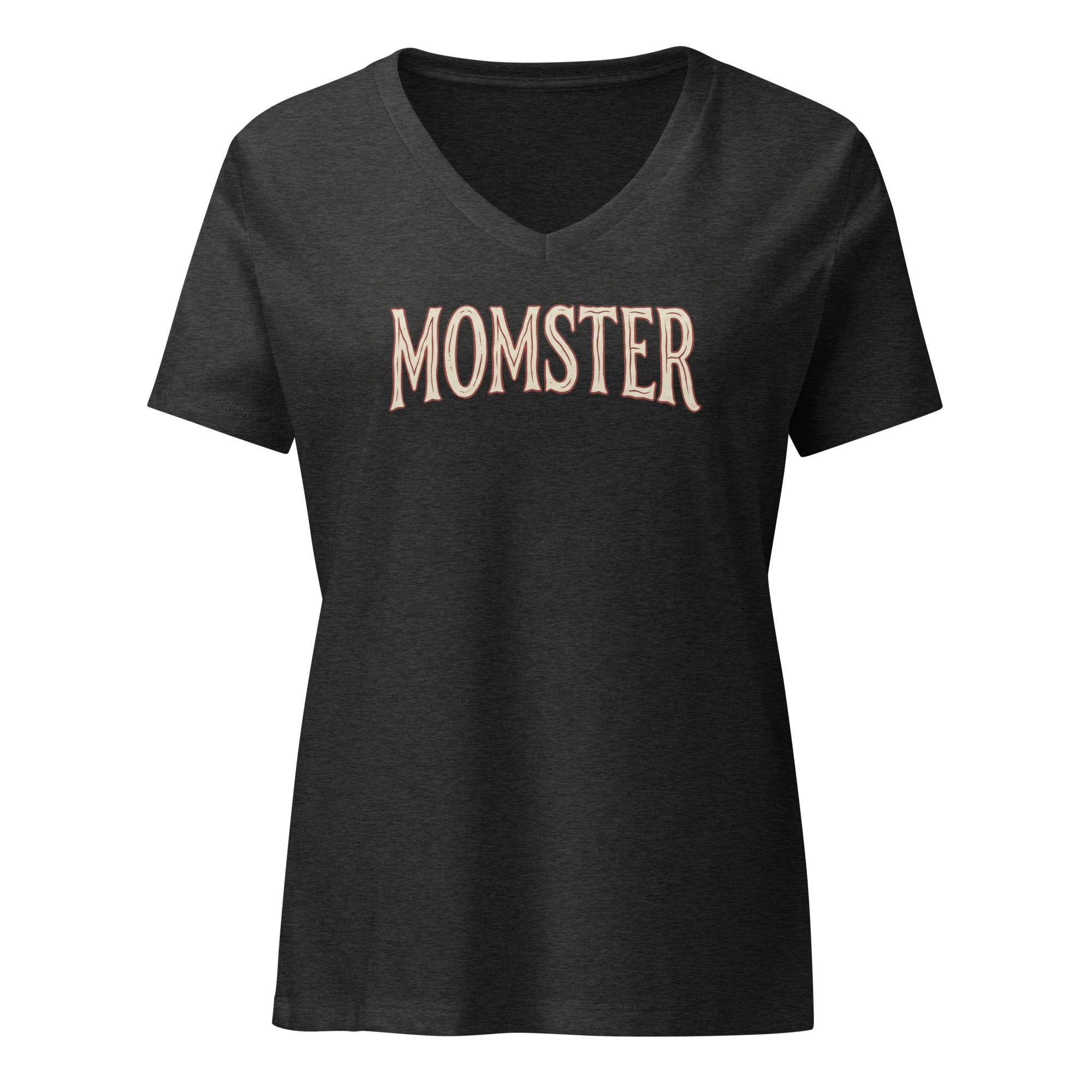 Momster - Women’s Relaxed V - Neck T-Shirt Dark Grey Heather S - BangerBay