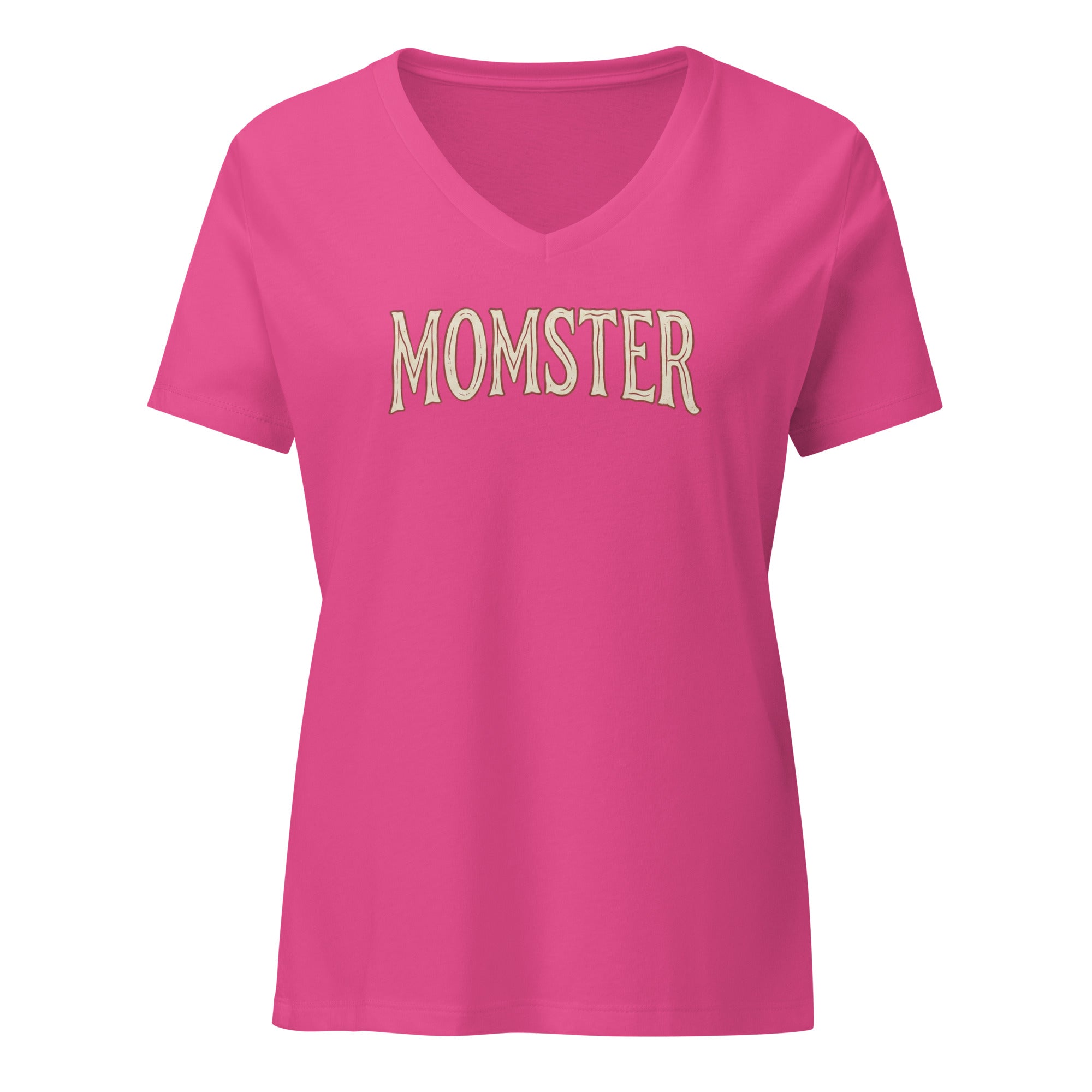 Momster - Women’s Relaxed V - Neck T-Shirt Berry S - BangerBay