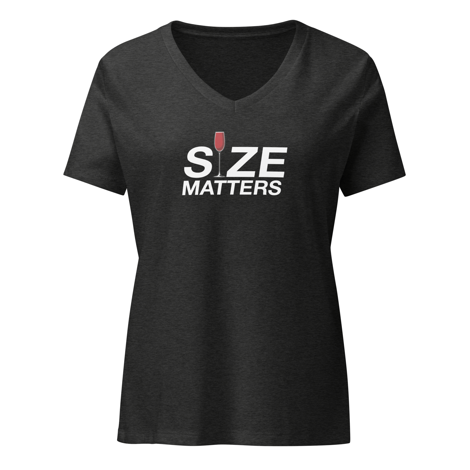 Size Matters - Women's Relaxed V - Neck T-Shirt Dark Grey Heather S - BangerBay