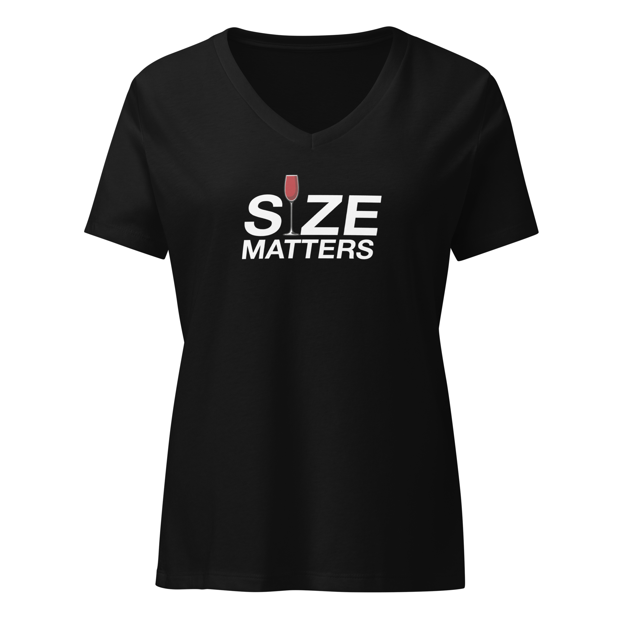 Size Matters - Women's Relaxed V - Neck T-Shirt Solid Black Blend S - BangerBay