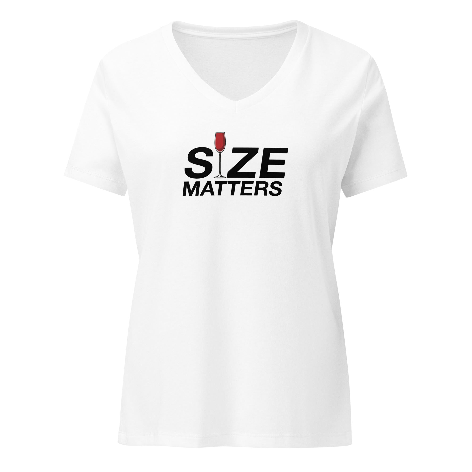 Size Matters - Women's Relaxed V - Neck T-Shirt Solid White Blend S - BangerBay