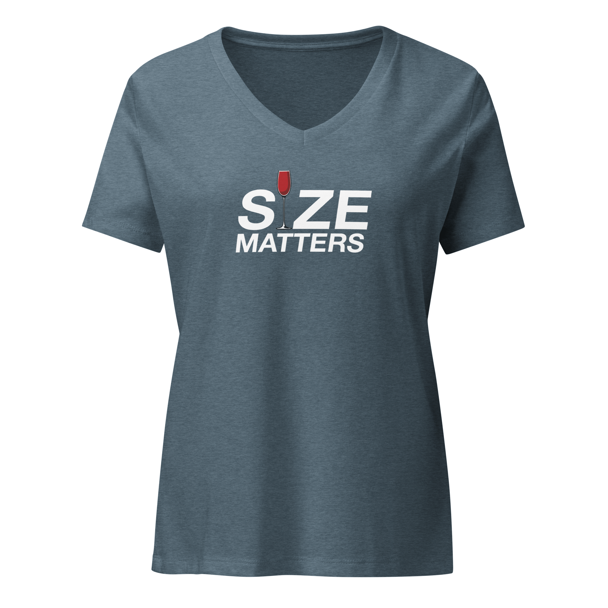 Size Matters - Women's Relaxed V - Neck T-Shirt Heather Slate S - BangerBay