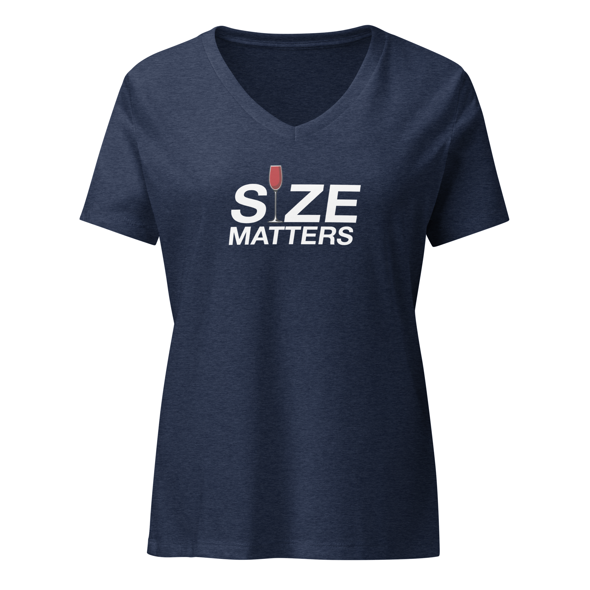 Size Matters - Women's Relaxed V - Neck T-Shirt Heather Navy S - BangerBay