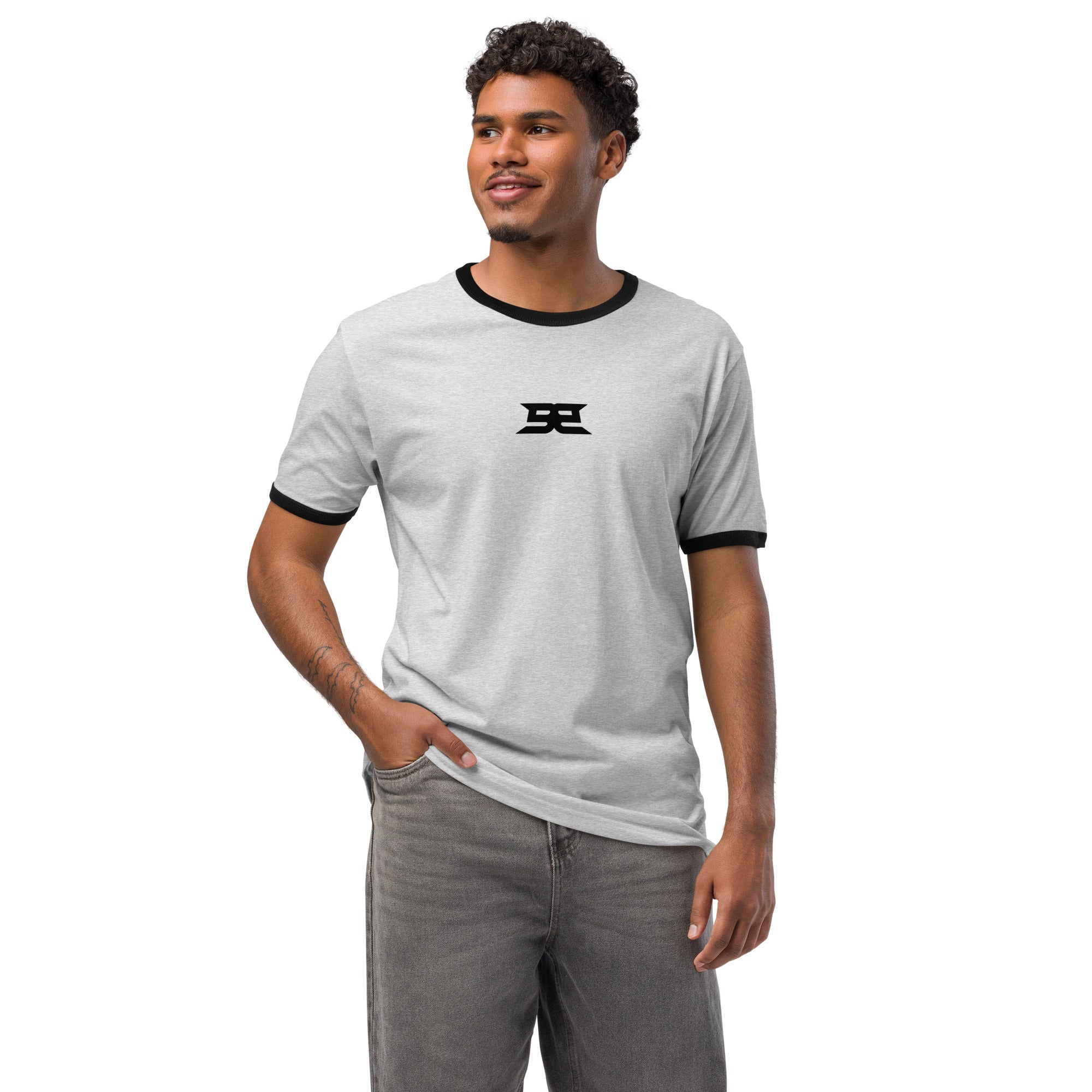 Unisex Ringer T-Shirt - Center Hit Heather Gray / Black S - BangerBay