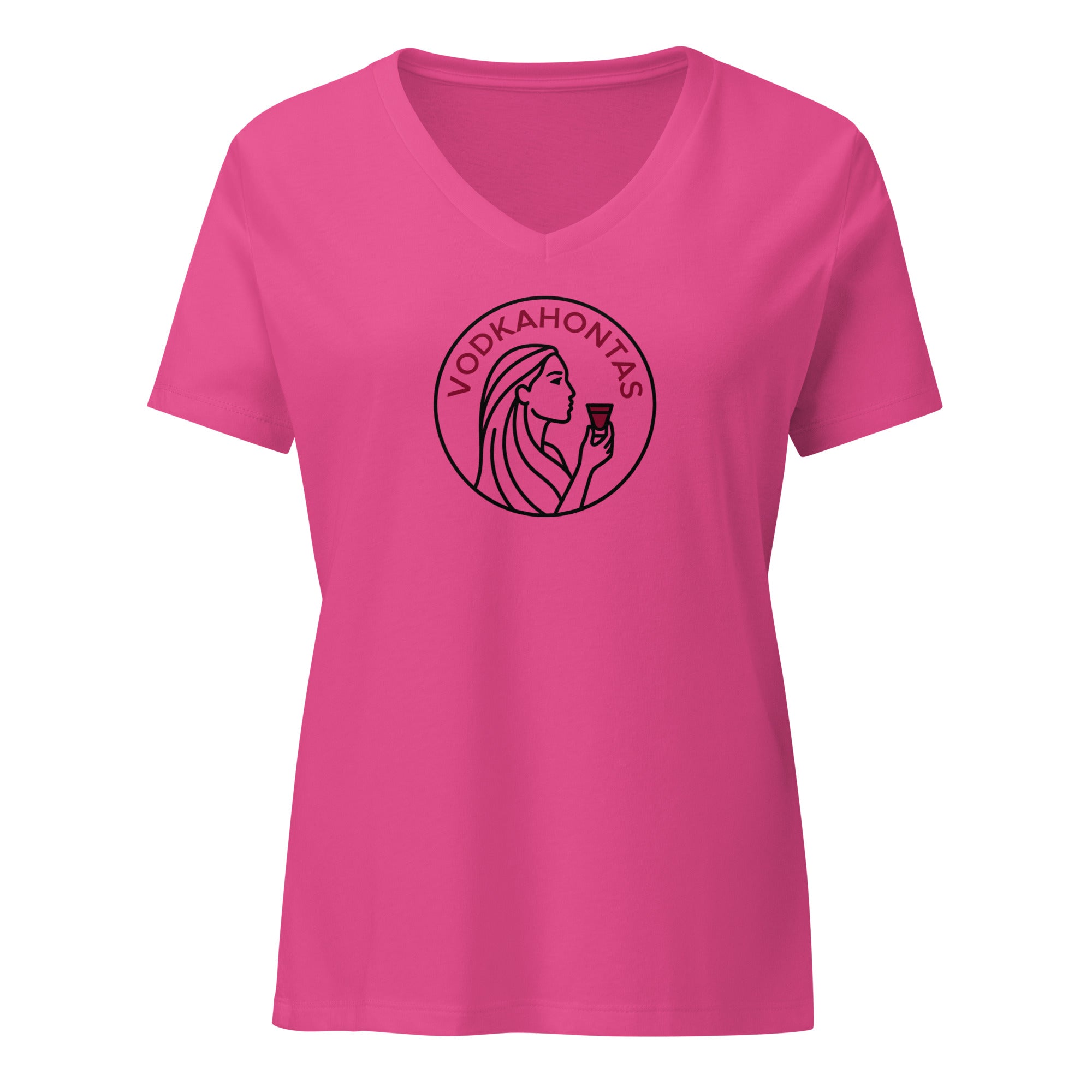 Vodkahontas - Women’s Relaxed V - Neck T-Shirt Berry S - BangerBay