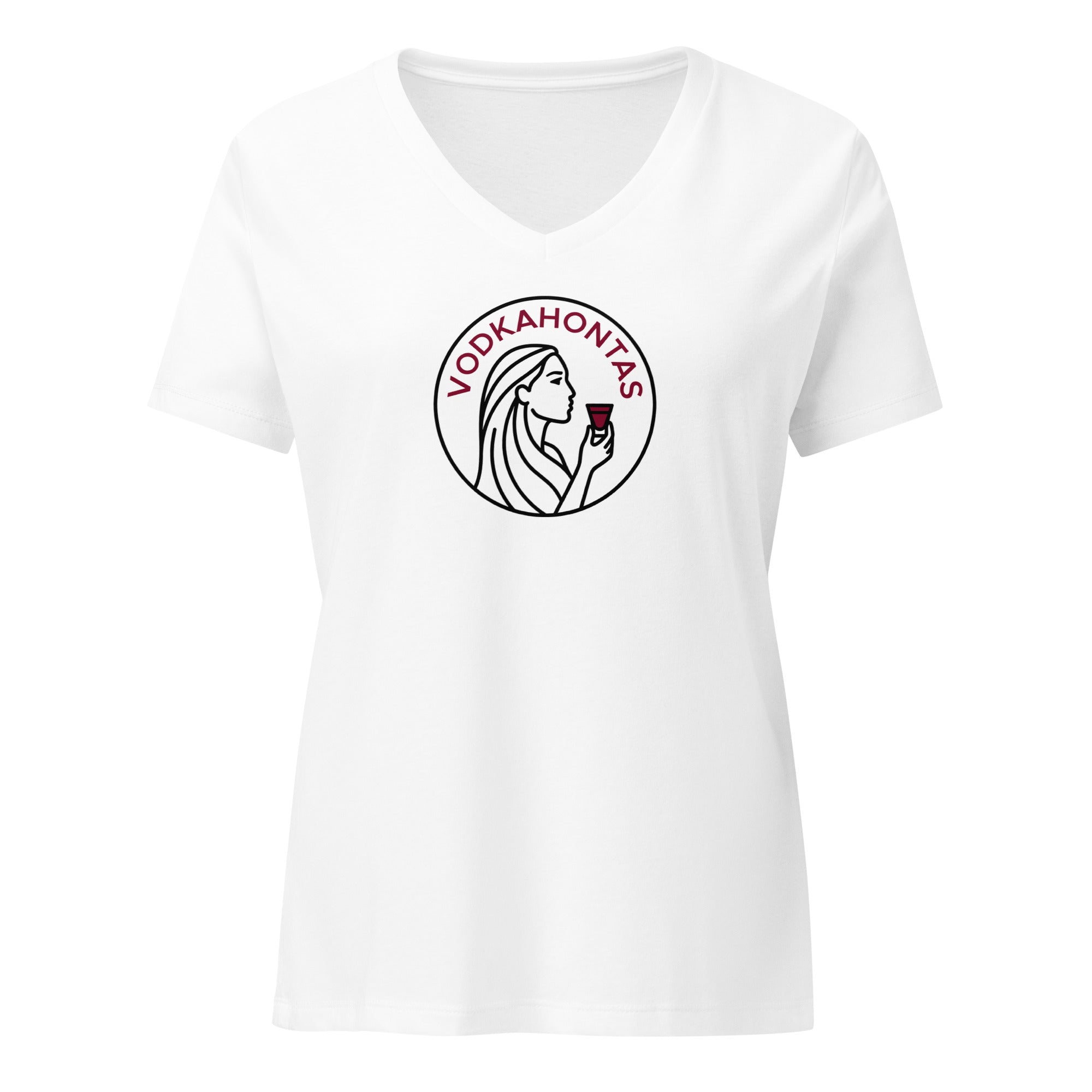 Vodkahontas - Women’s Relaxed V - Neck T-Shirt Solid White Blend S - BangerBay