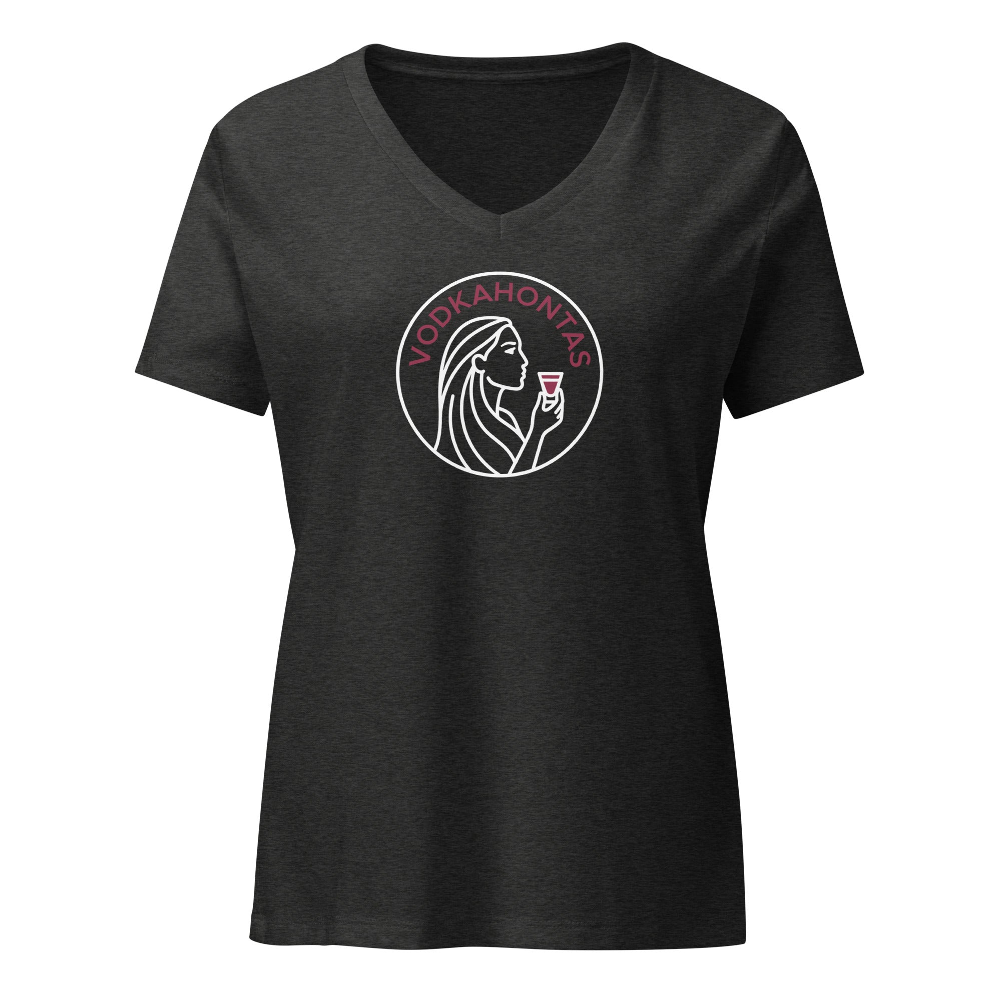 Vodkahontas - Women’s Relaxed V - Neck T-Shirt Dark Grey Heather S - BangerBay