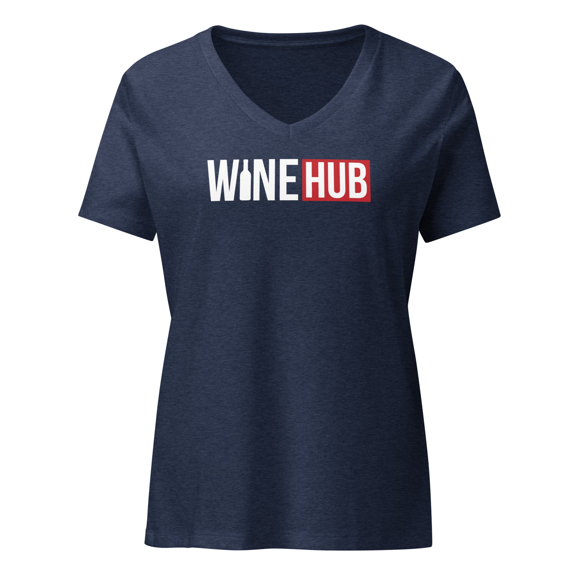 WineHub - Women’s Relaxed V - Neck T-Shirt Heather Navy S - BangerBay