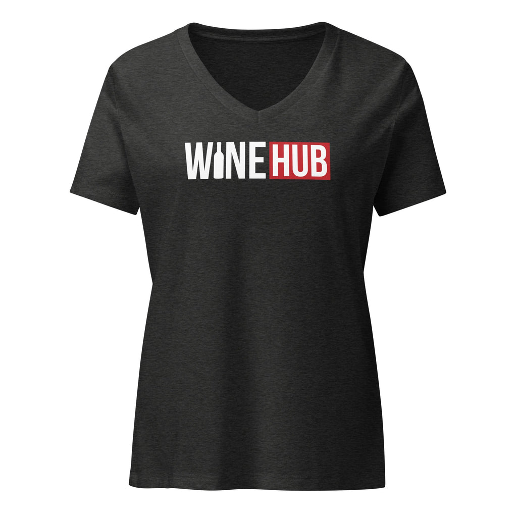 WineHub - Women’s Relaxed V - Neck T-Shirt Dark Grey Heather S - BangerBay