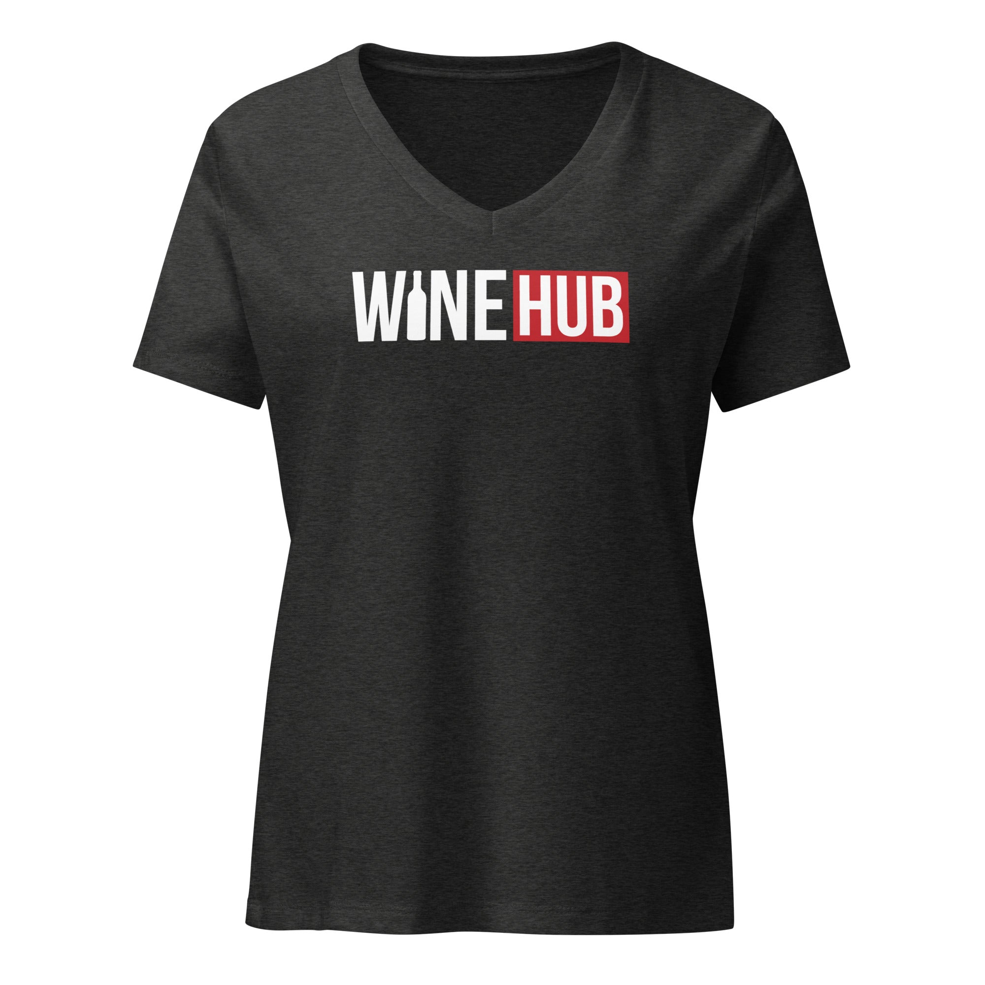 WineHub - Women’s Relaxed V - Neck T-Shirt Dark Grey Heather S - BangerBay