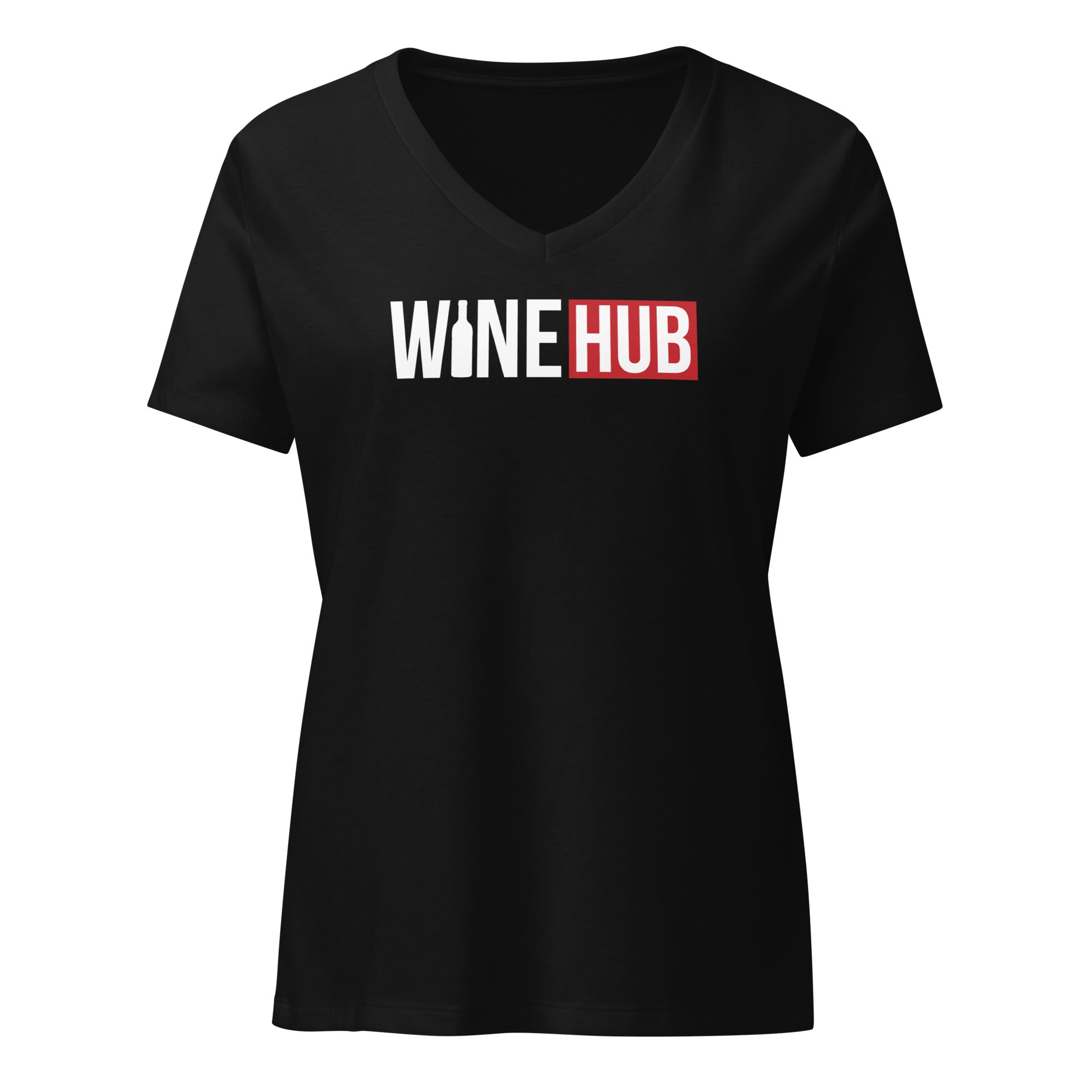 WineHub - Women’s Relaxed V - Neck T-Shirt Solid Black Blend S - BangerBay