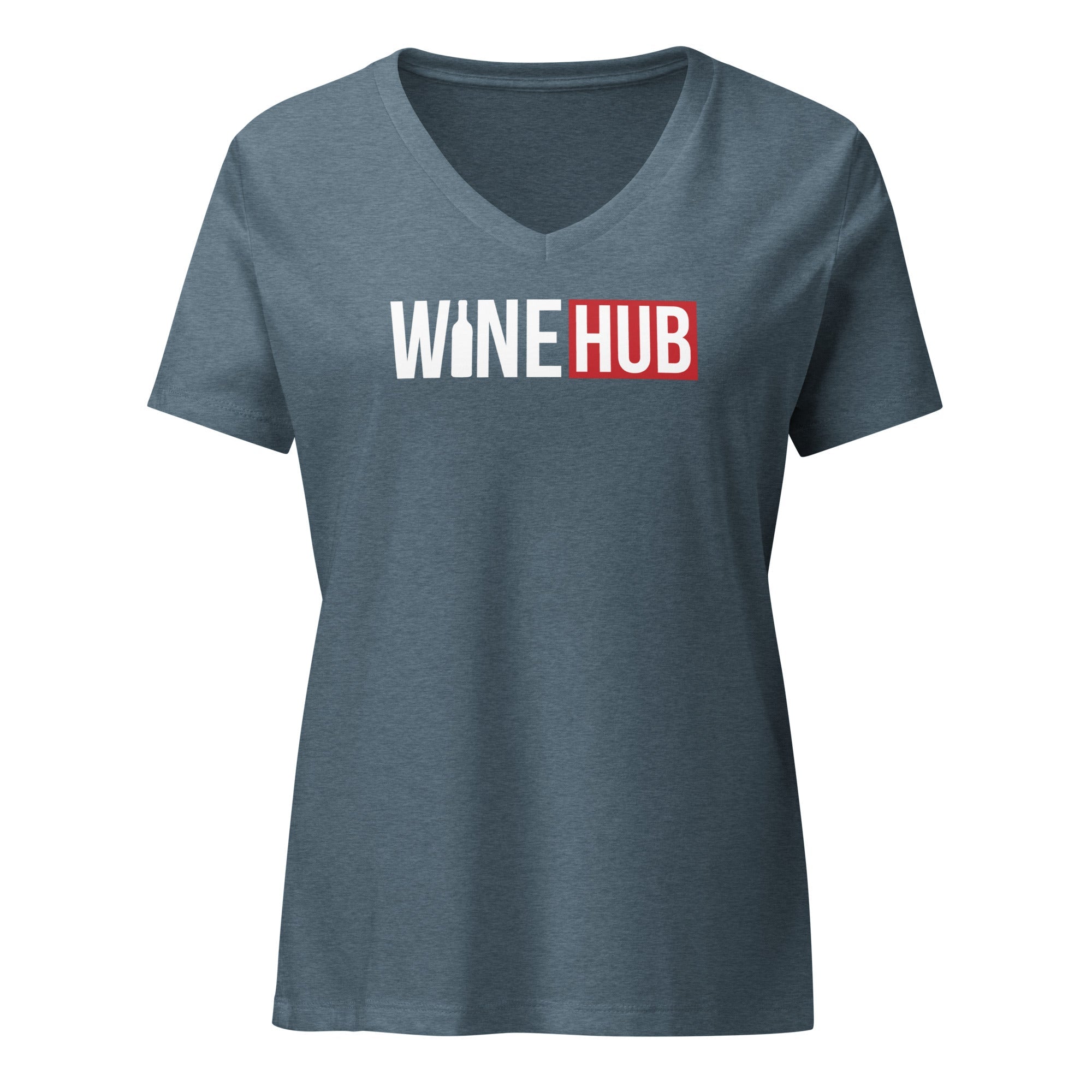 WineHub - Women’s Relaxed V - Neck T-Shirt Heather Slate S - BangerBay