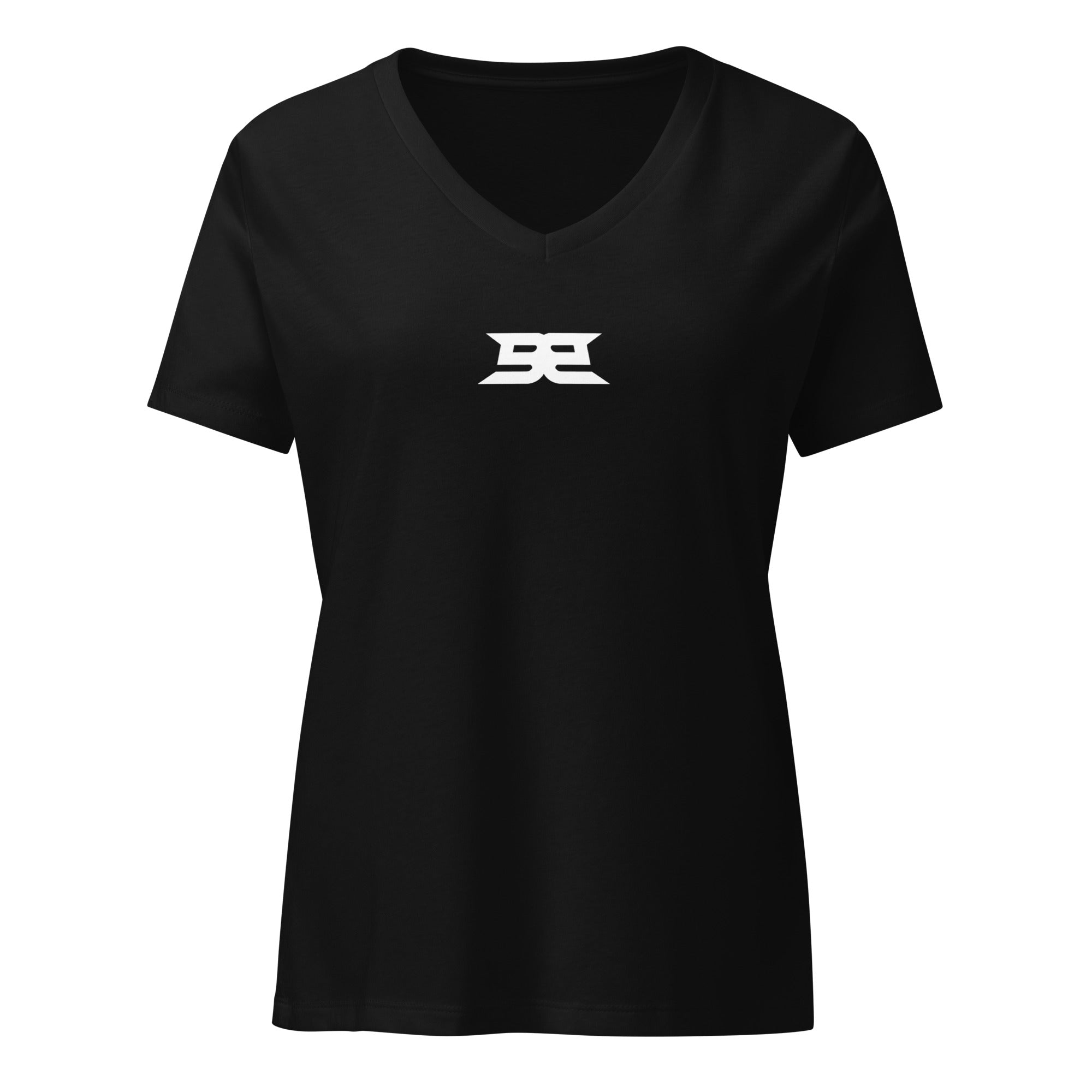 Women’s Relaxed V - Neck T-Shirt - Center Hit Solid Black Blend S - BangerBay